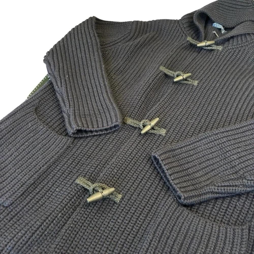 VTG 90s Polo Ralph Lauren Toggle Hooded Knit Long Trench Wool Sweater Jacket‎ XL